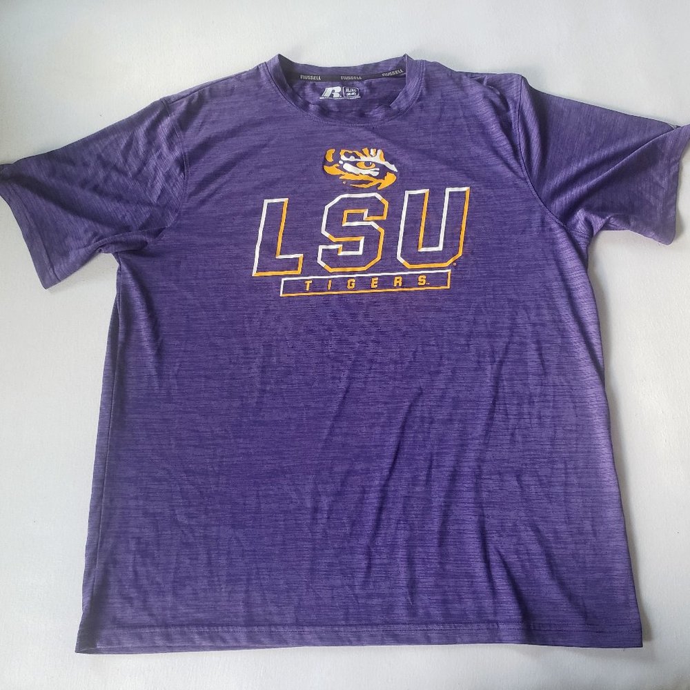 LSU Tigers Russell Men’s Purple Black Short Sleeve T-Shirt Size XL